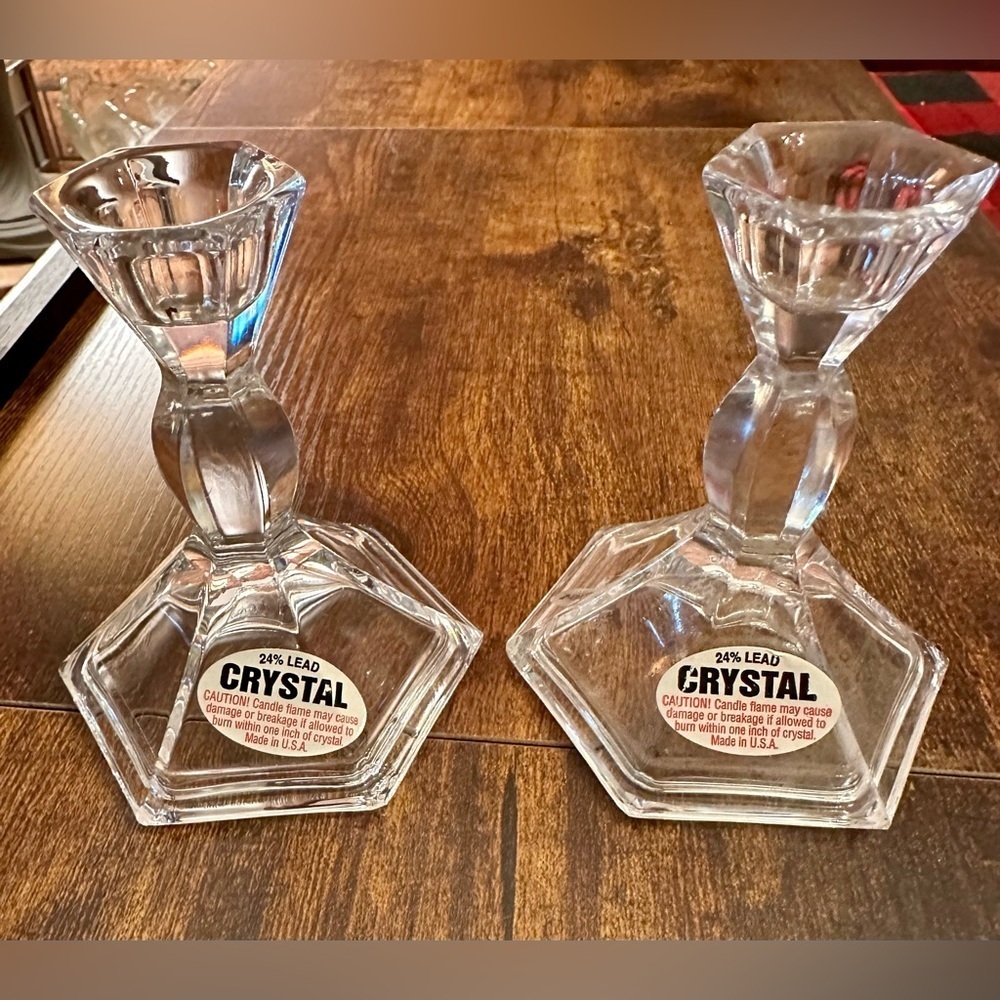 NWT Michael C. Fina lead crystal candle stick holders